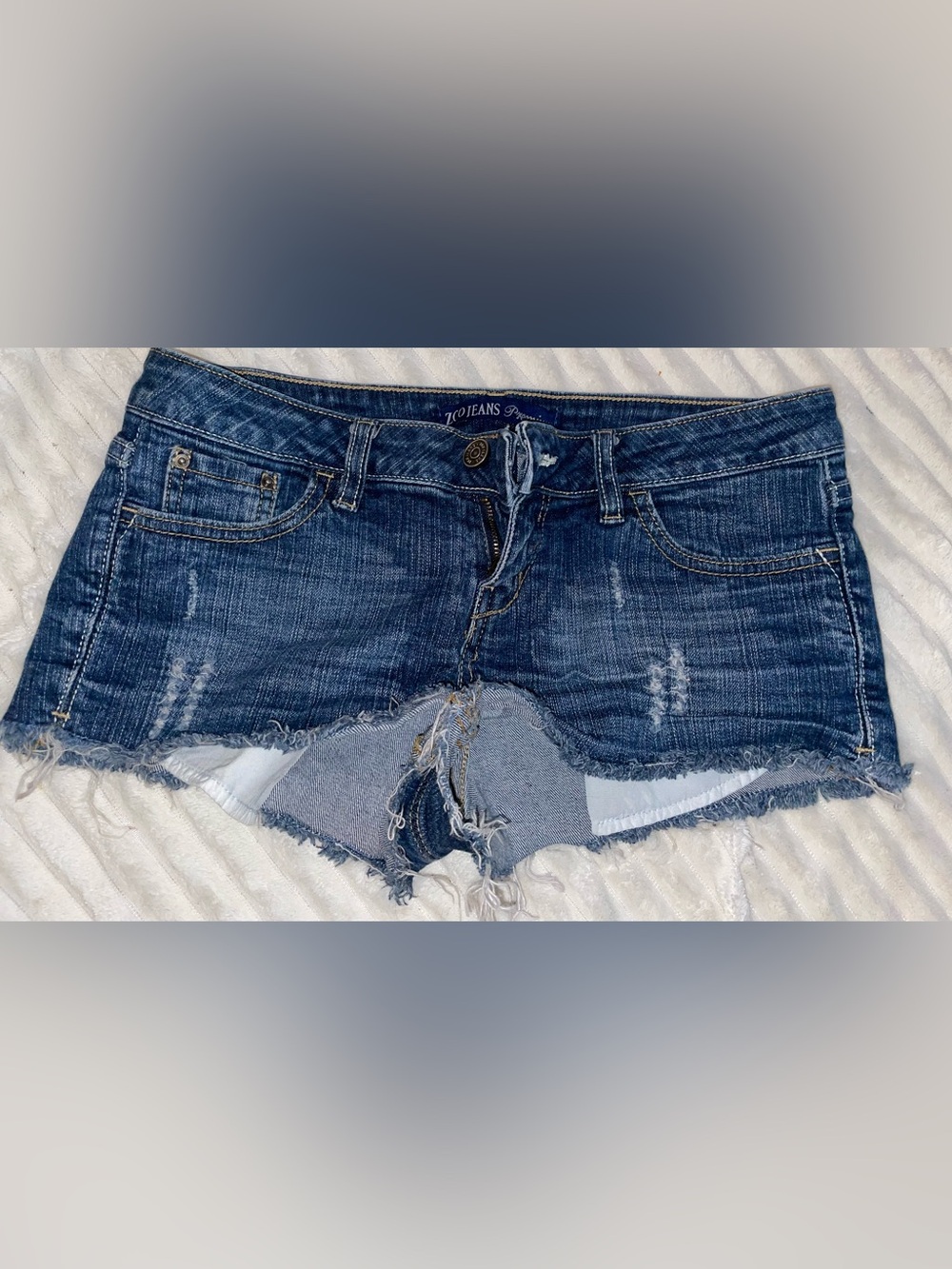 Low-Rise Dark Blue Denim Cutoff Shorts